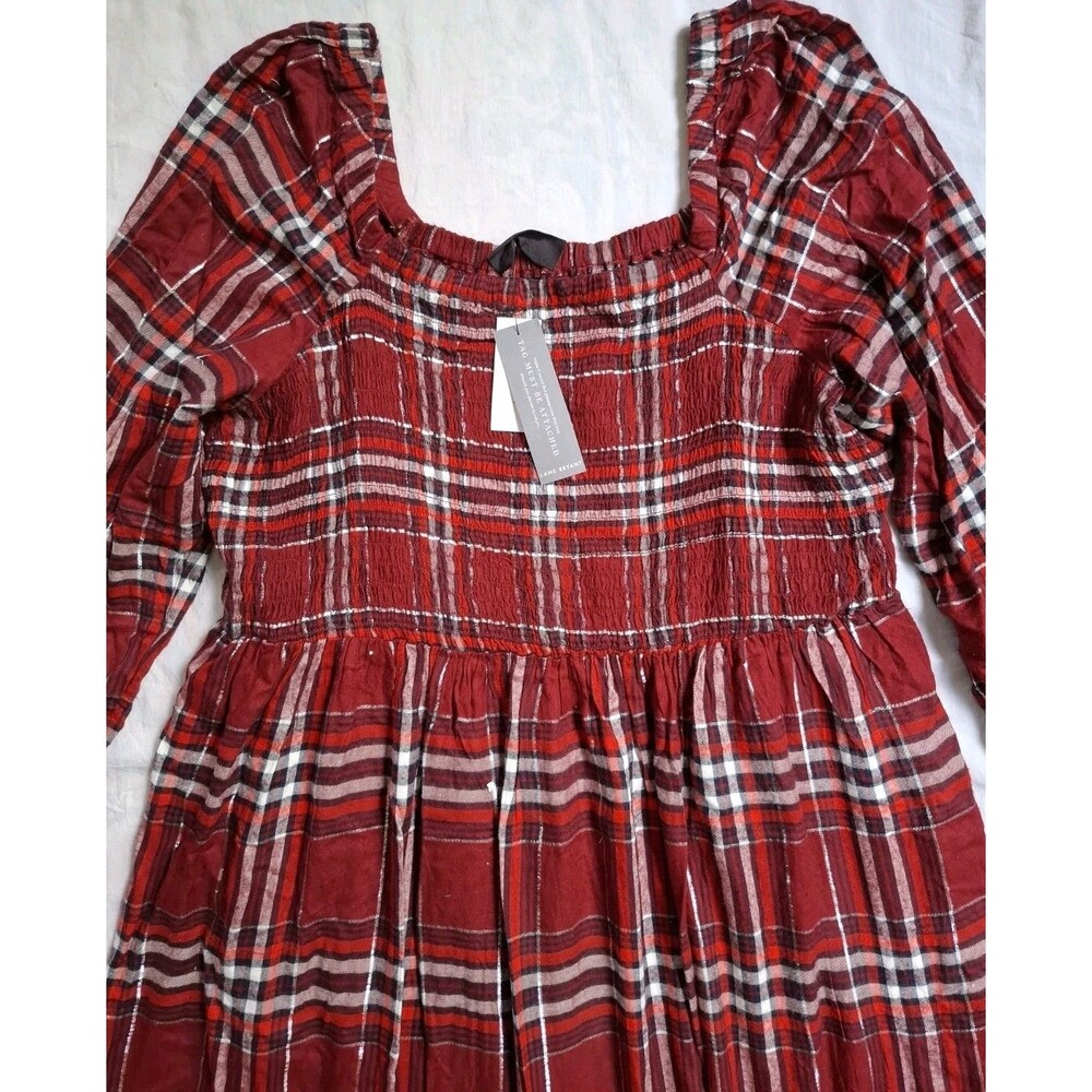 Lane Bryant Dress Red Plaid Square Neck Smocked Balloon Sleeves Womens 18/20 NWT - Picture 6 of 14